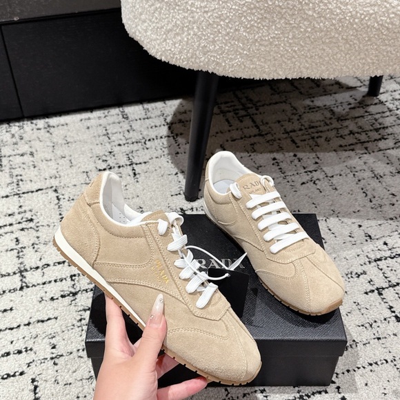 Prada Tan Suede Sneakers with White Accents - Picture 3 of 8